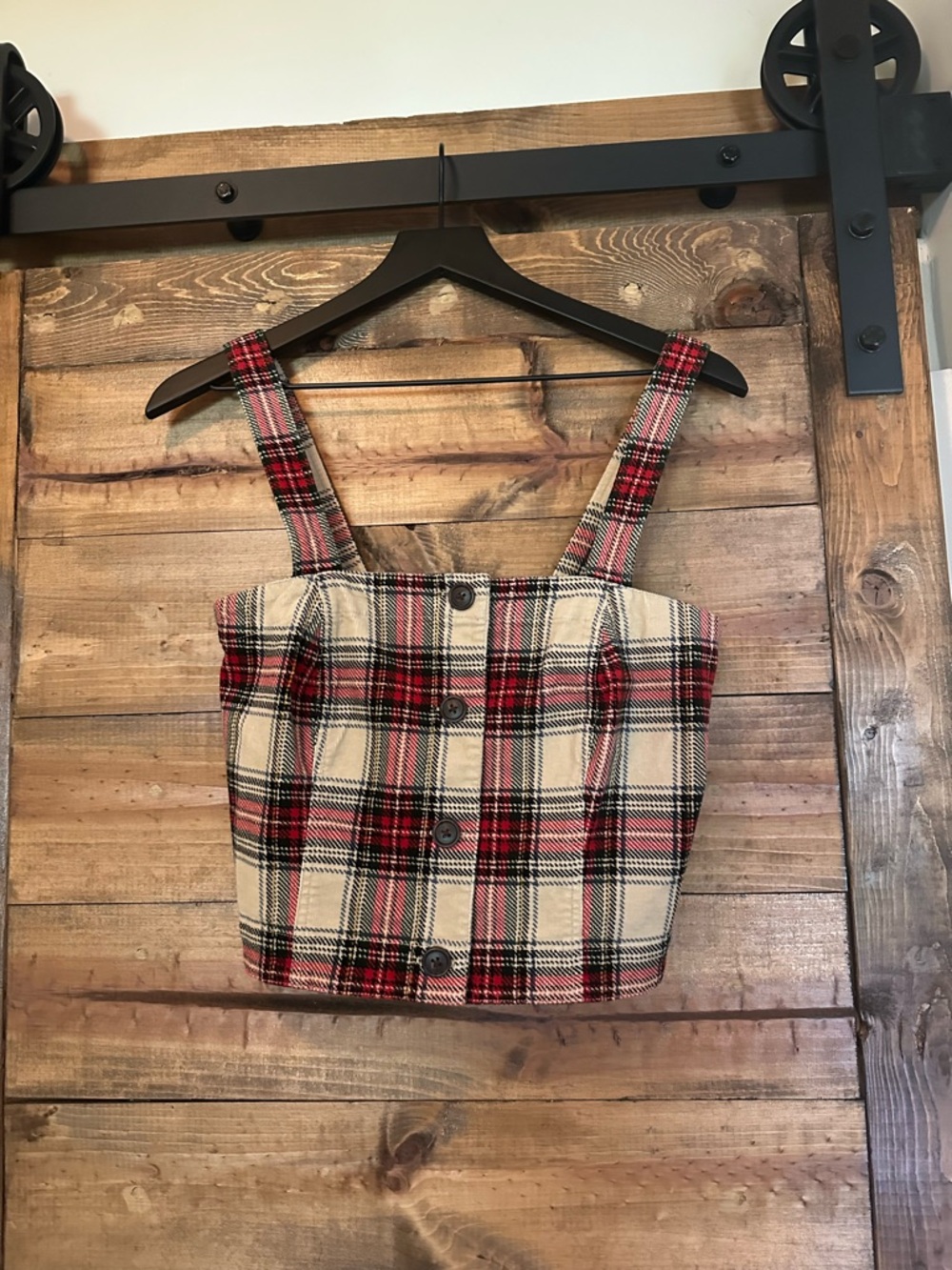 Faherty Red and Black Plaid Corduroy Crop Top NWOT